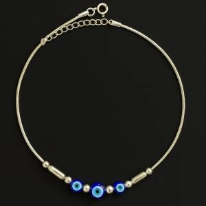 Evil Eye Elegance - 92.5% Pure Sterling Silver Anklet