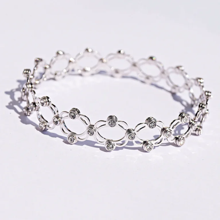 Silver Ring Cum Bracelet with Zircon Stones