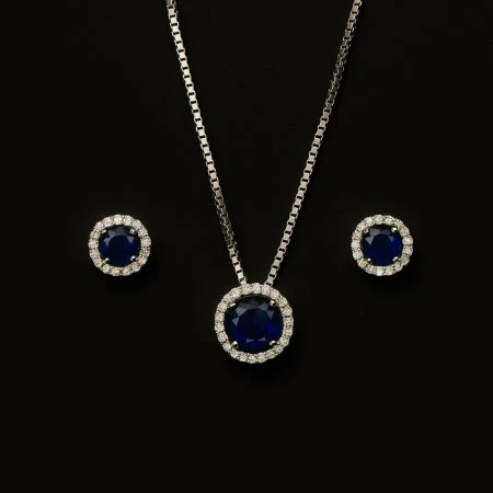 Sapphire Blue Halo 925 Silver Set
